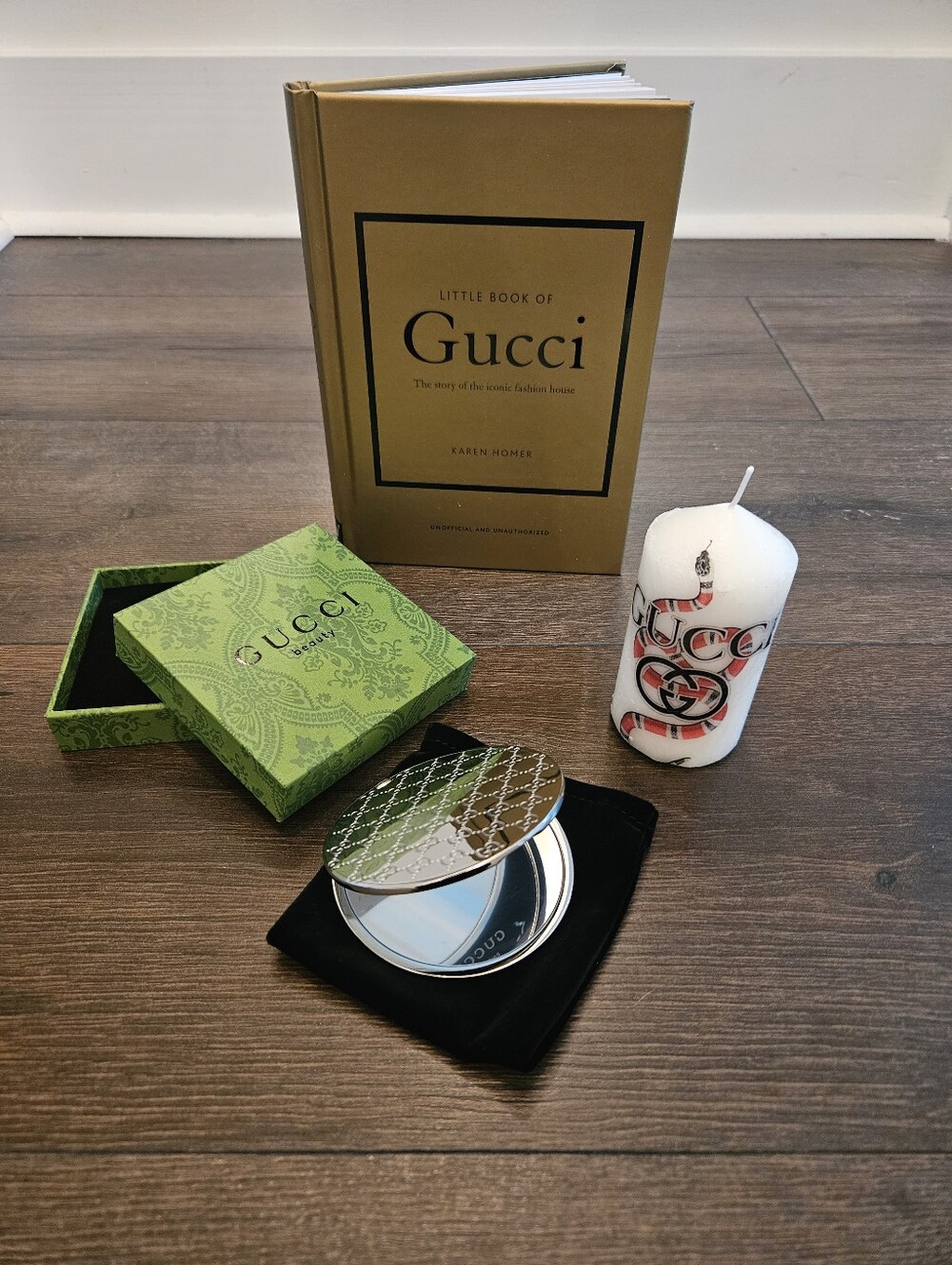 Gucci Beauty Mirror & Little Book of Gucci Gift Bundle + Handmade Candle